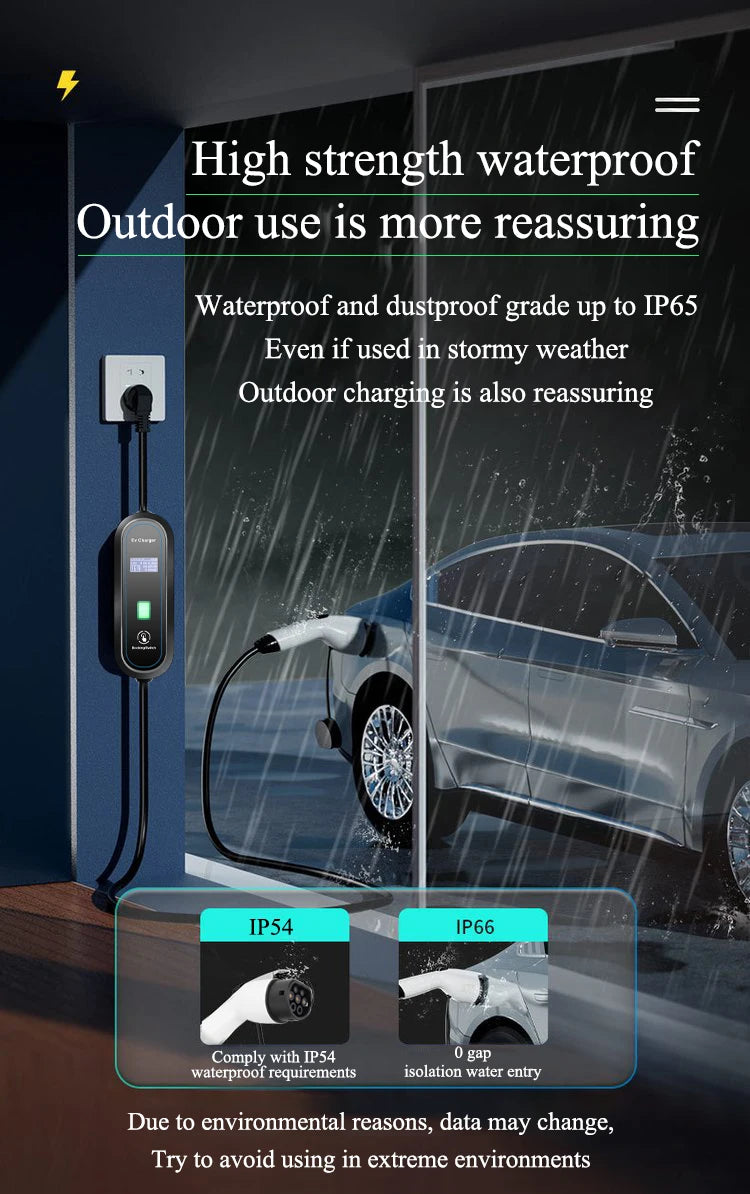 Teschev 220V 230V 16A Portable EV Charger Type2 Charging Cable IEC62196-2 Wallbox Cord Schuko Plug for Electric Car